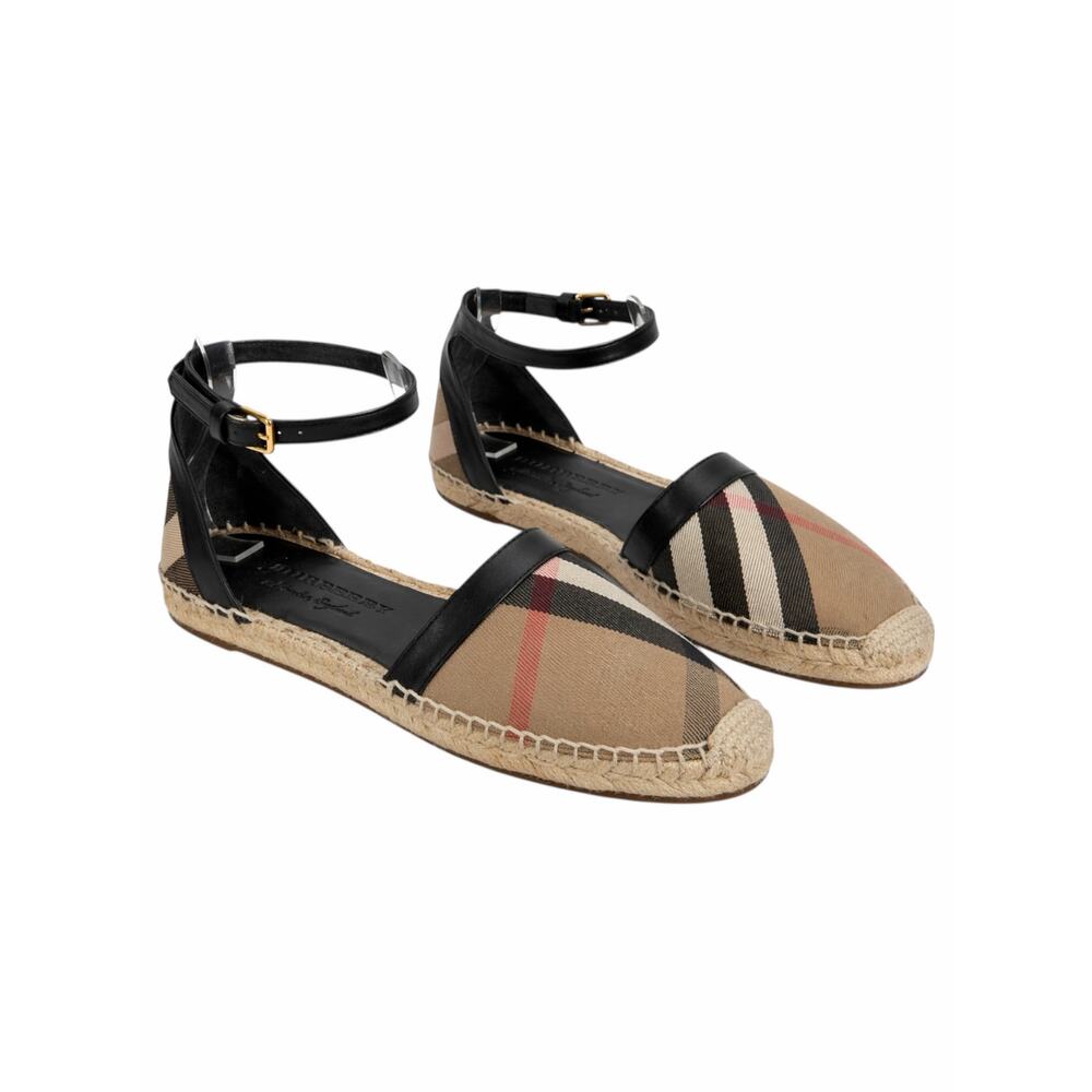 Burberry Abbington Nova Check Ankle Strap Espadrille Flats Black Size 41 - Picture 3 of 14